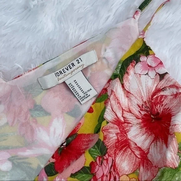 FOREVER 21 Pink Floral Sleeveless Wrap Dress M - Picture 9 of 13